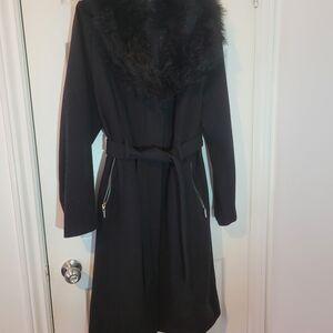 Ricki's Black Trench Coat with Faux Fur Collar